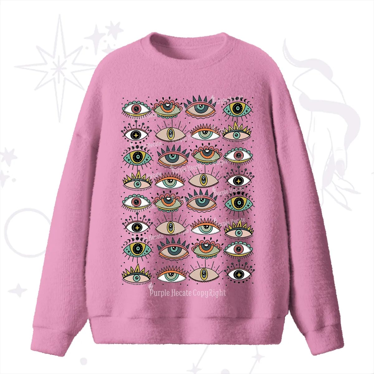 Purplehecate Evil Eye Pattern Fuzzy Ugly Sweater
