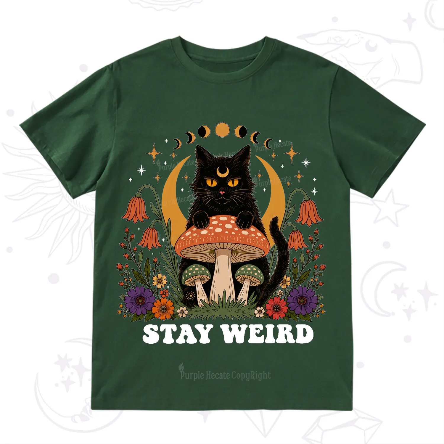 Purplehecate Stay Weird Black Cat T-Shirt