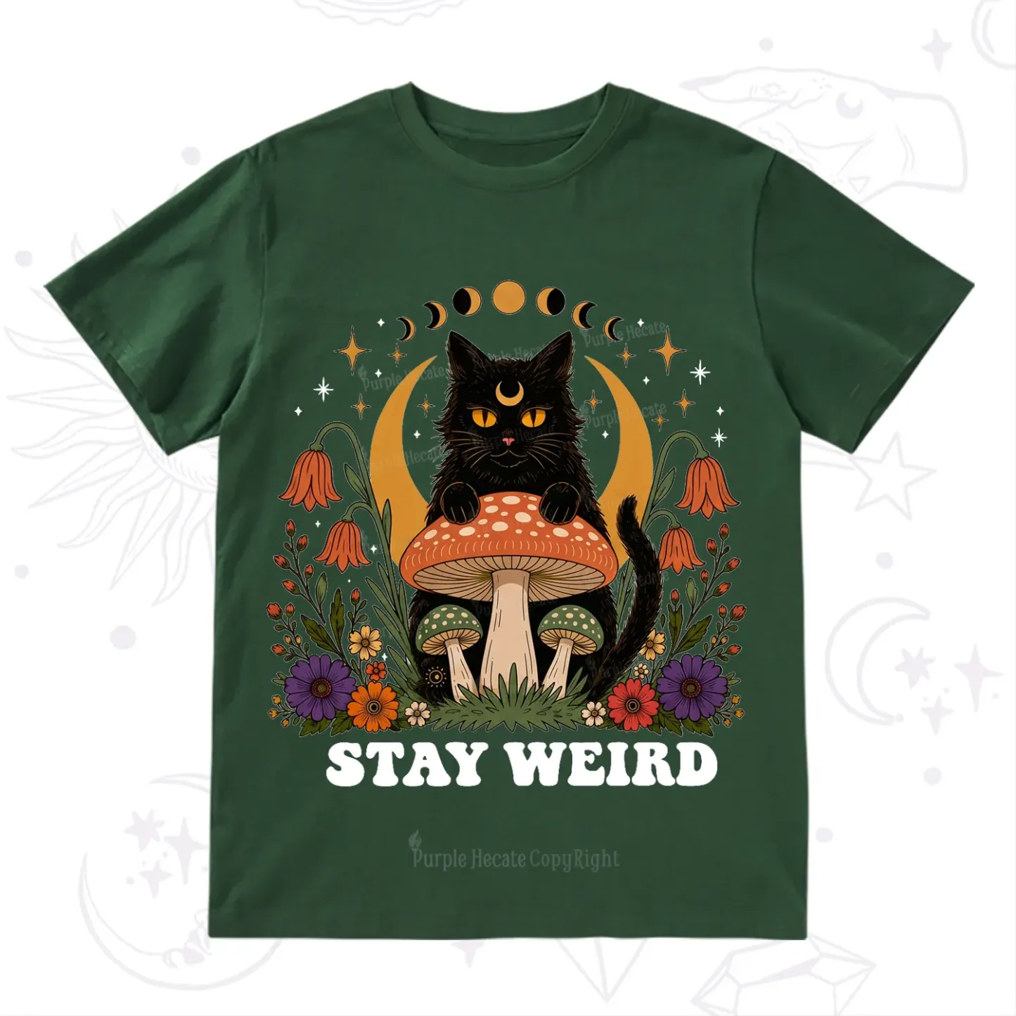 Purplehecate Stay Weird Black Cat T-Shirt