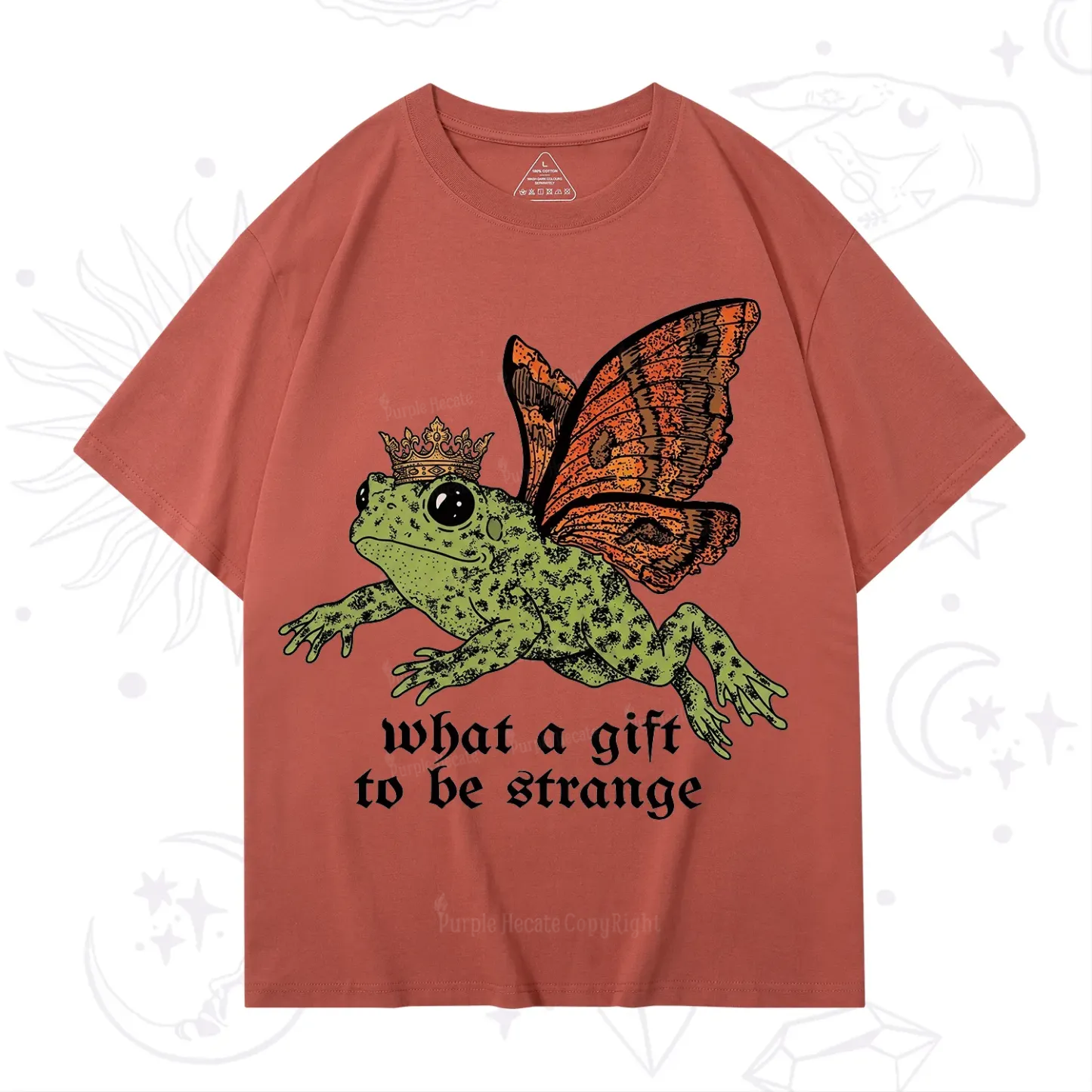Purplehecate What a Gift to Be Strange Cat Frog T-Shirt