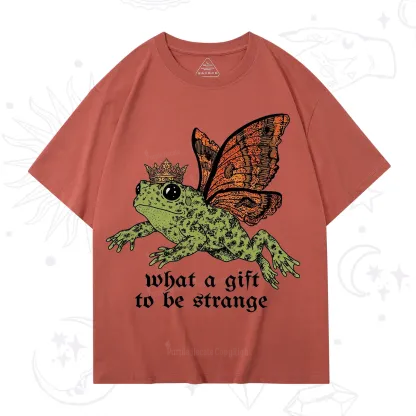 Purplehecate What a Gift to Be Strange Cat Frog T-Shirt