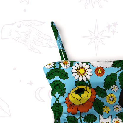 Purplehecate Daisy Cat  Garden Slim-Strap Swimsuit