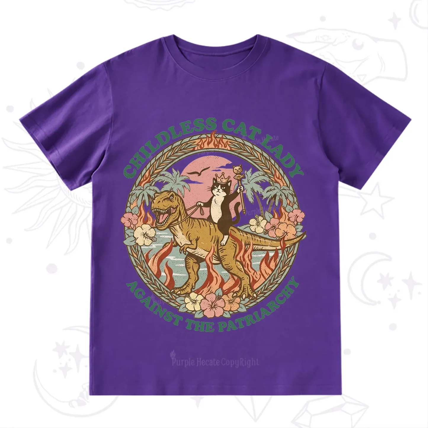 Purplehecate Childless Cat Lady Burn the Patriarchy T-Shirt