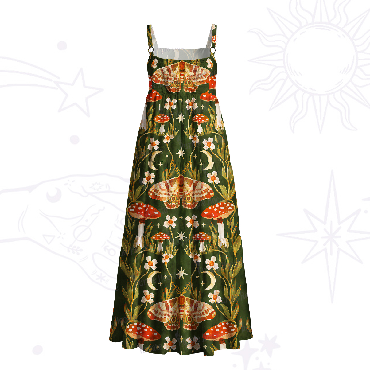 Purplehecate Enchanted Moth Wide Straps Maxi Dress
