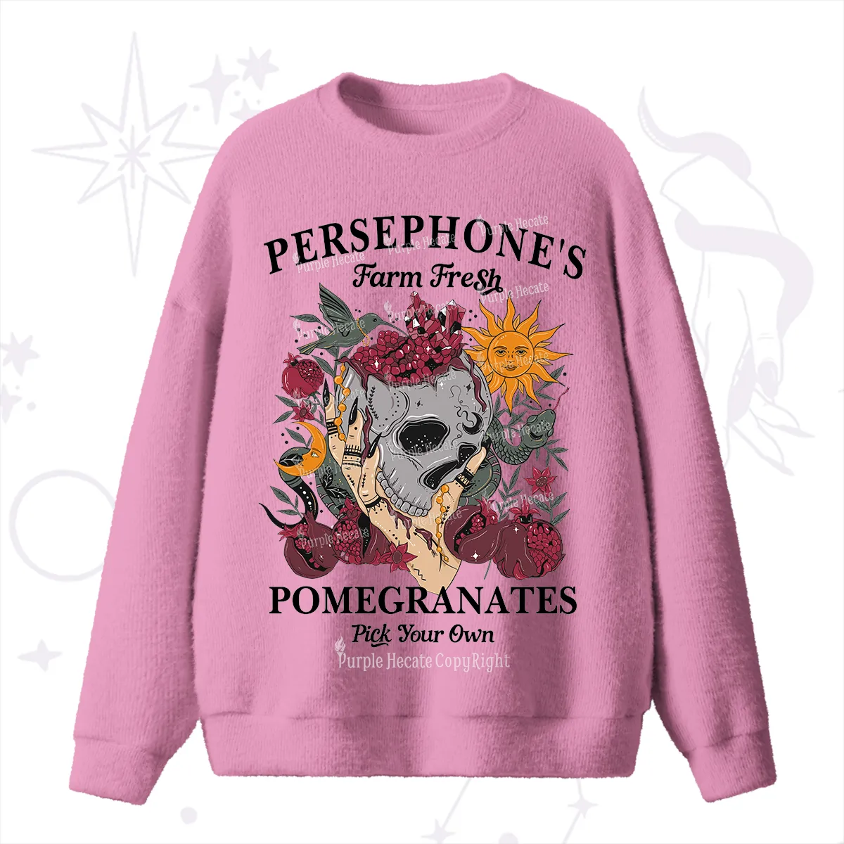 Purplehecate Persephone's Farm Fresh Pomegranates Pick Your Own Fuzzy Ugly Sweater