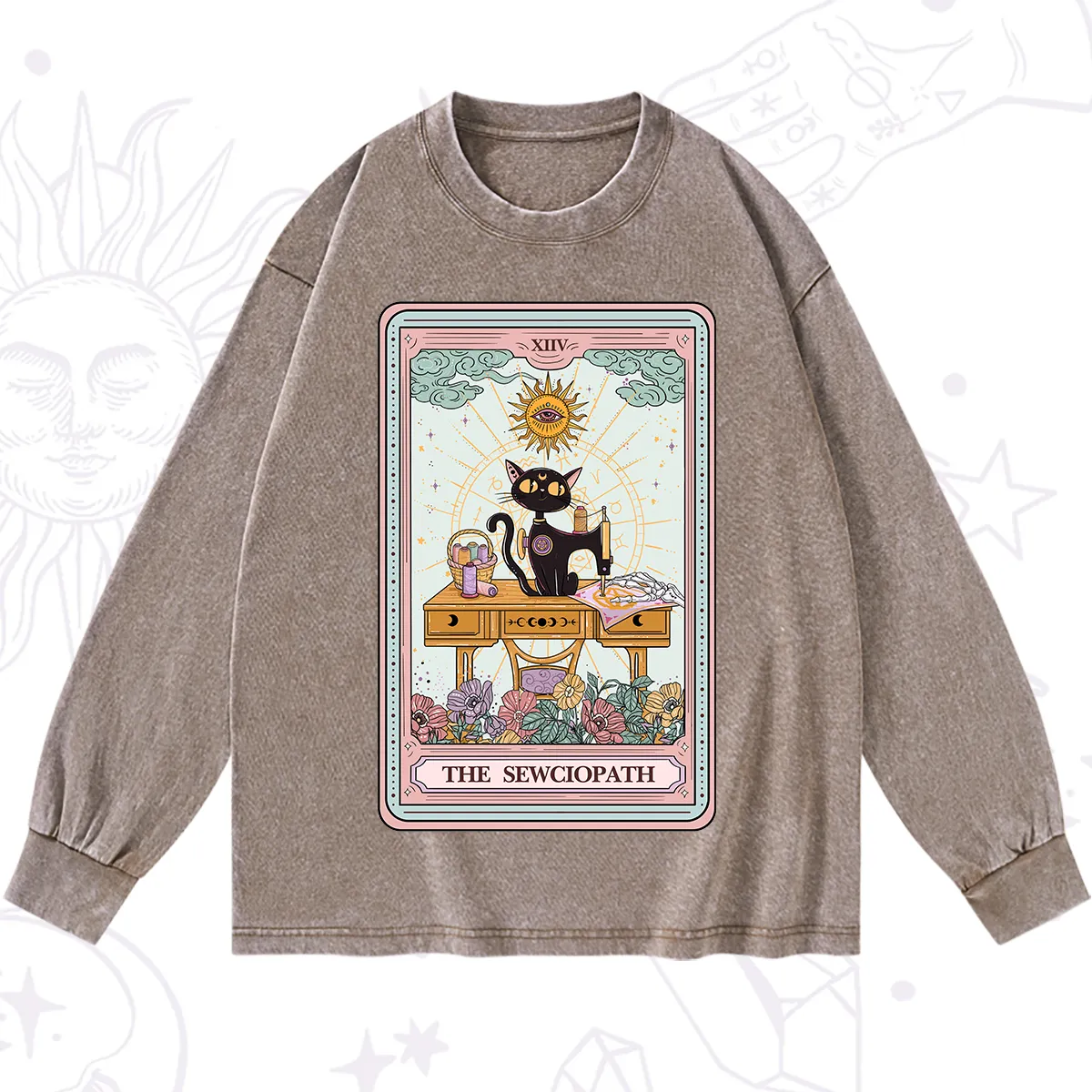 Purplehecate The Sewciopath Tarot Card Washed Long Sleeve Shirt