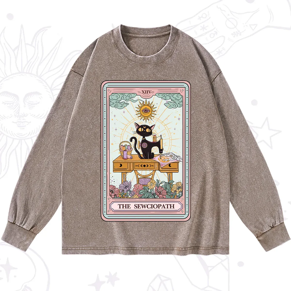 Purplehecate The Sewciopath Tarot Card Washed Long Sleeve Shirt