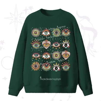 Purplehecate Mystical Evil Eye Pattern Fuzzy Ugly Sweater