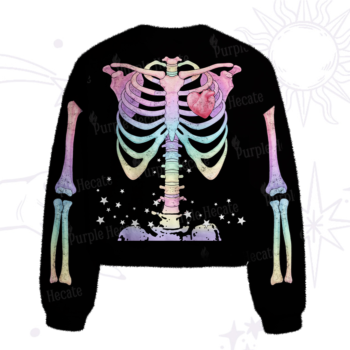 Purplehecate Spooky Skeleton Fuzzy Crewneck Sweater
