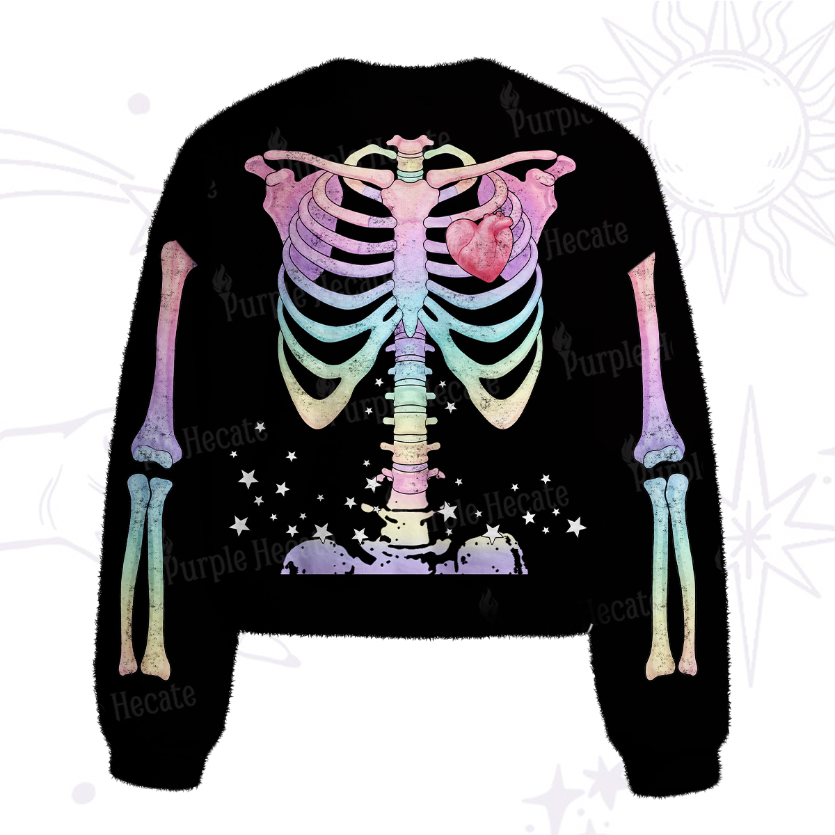 Purplehecate Spooky Skeleton Fuzzy Crewneck Sweater