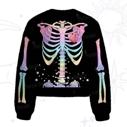 Purplehecate Spooky Skeleton Fuzzy Crewneck Sweater