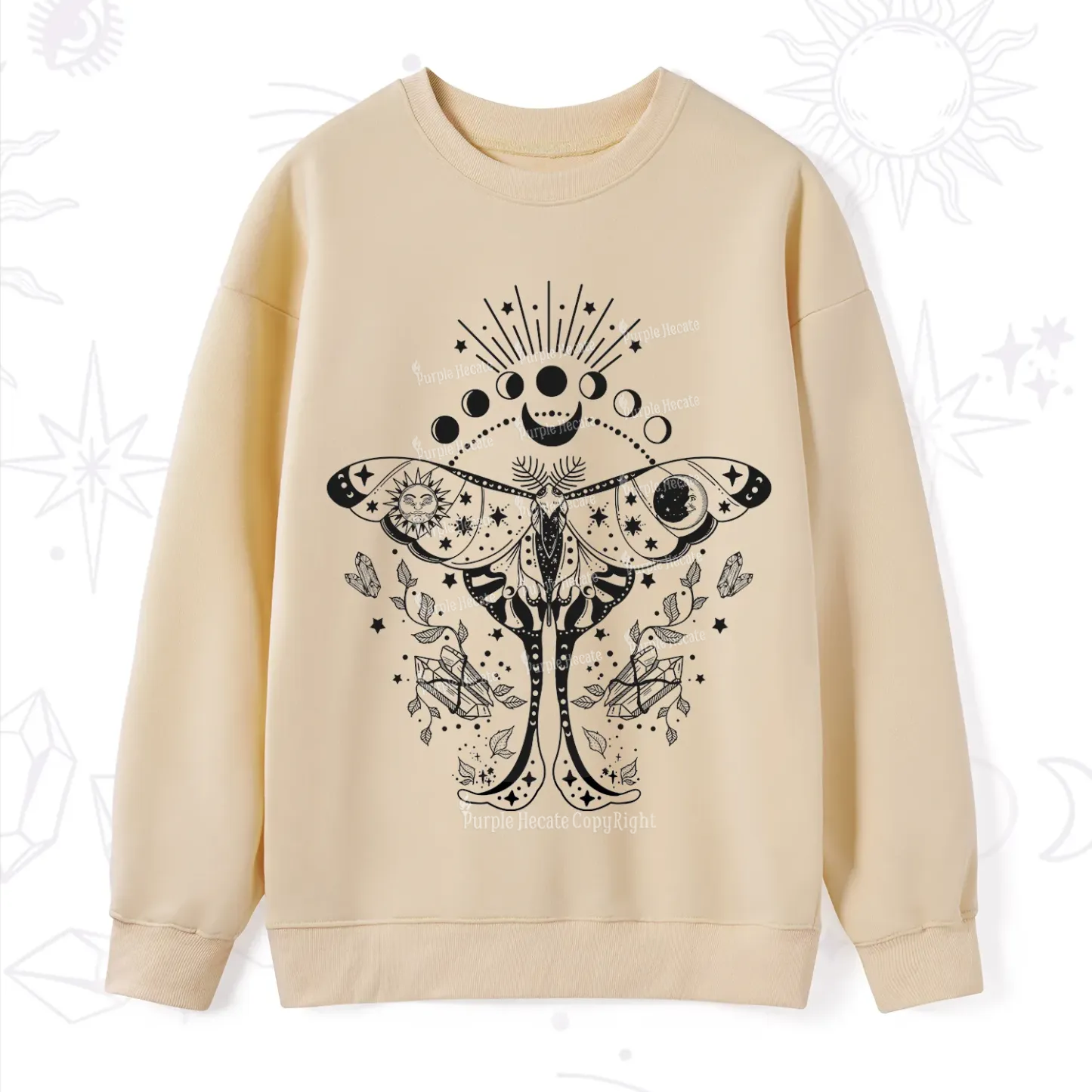 Purplehecate Moonlit Celestial Moth Sweatshirt