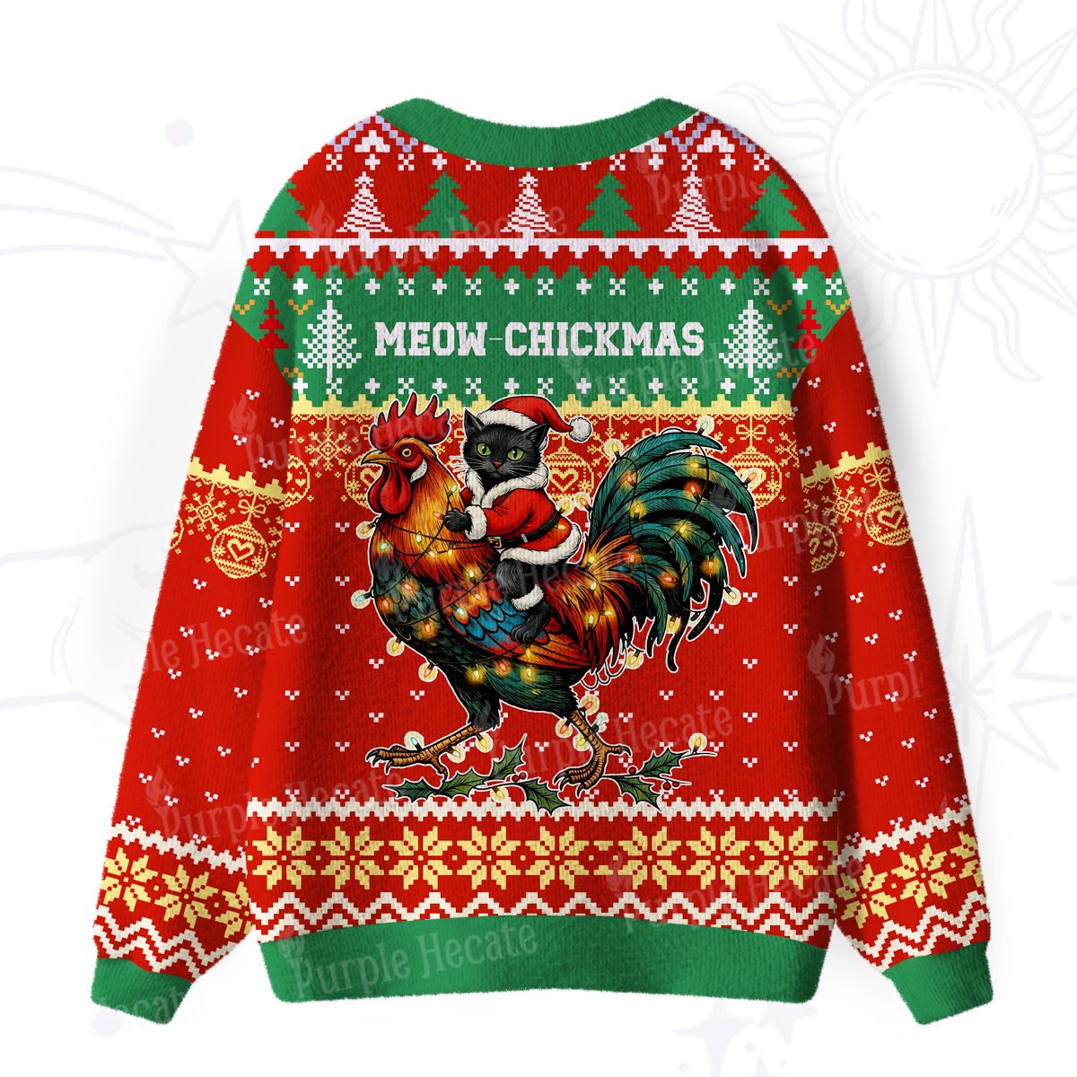 Purplehecate Meowy Chickenmas Ugly Cardigan Sweaters