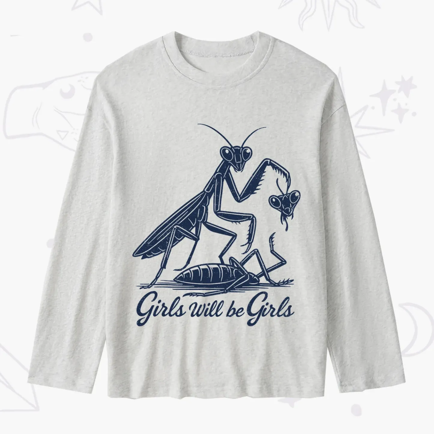 Purplehecate Girls Will Be Girls Praying Mantis Slub Long Sleeve T-Shirt
