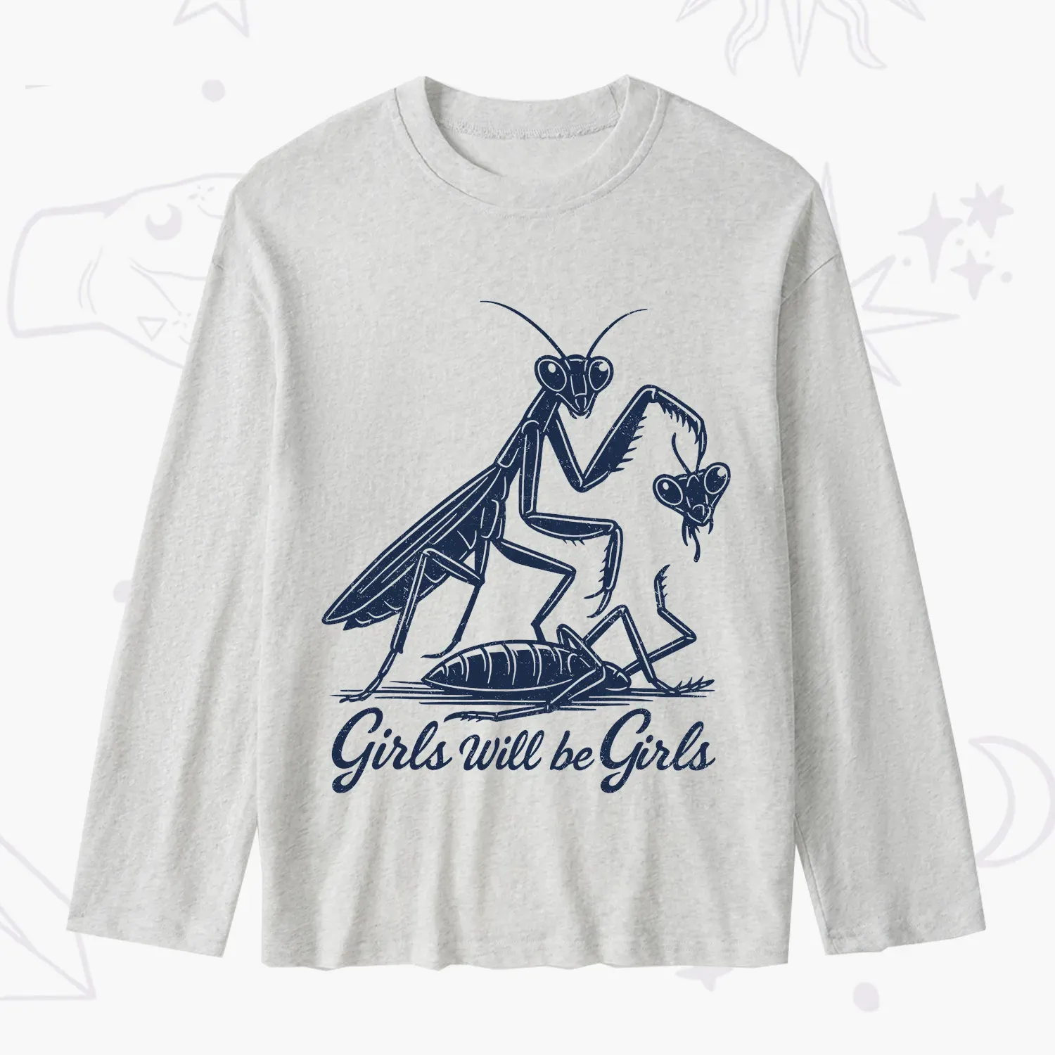 Purplehecate Girls Will Be Girls Praying Mantis Slub Long Sleeve T-Shirt