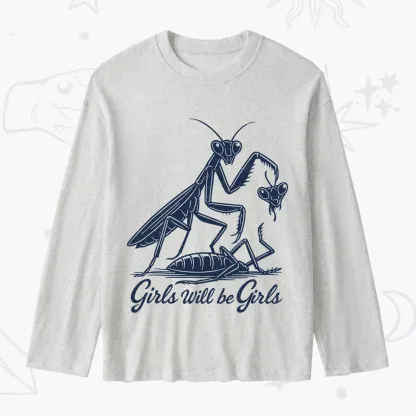 Purplehecate Girls Will Be Girls Praying Mantis Slub Long Sleeve T-Shirt