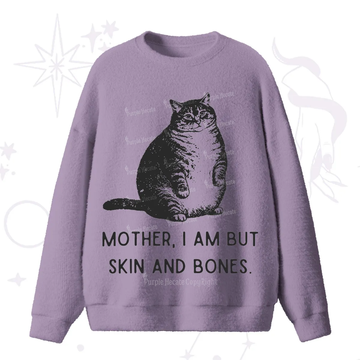 Purplehecate Cat Mother I Am But Skin And Bones Fuzzy Ugly Sweater