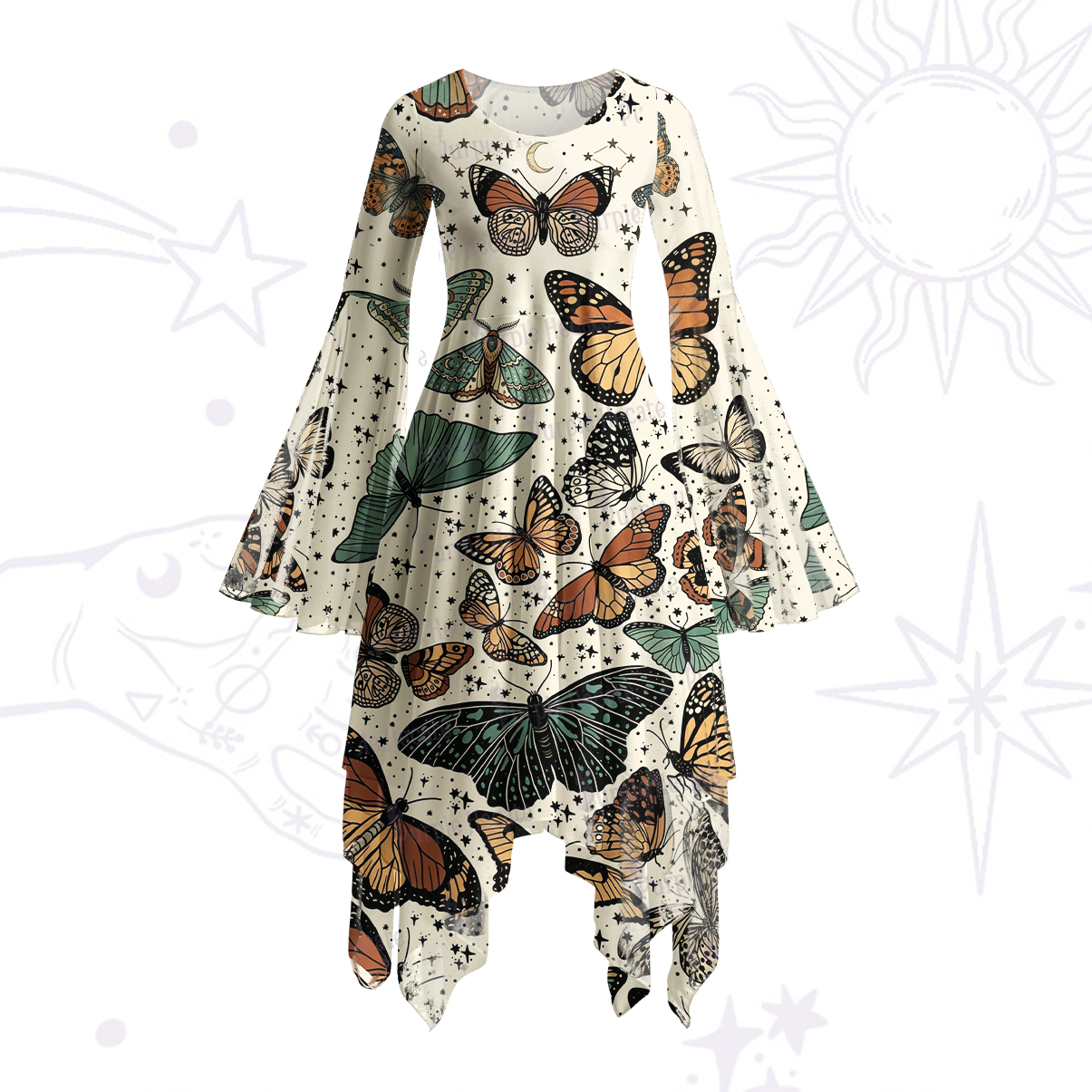 Purplehecate Mystic Vintage Butterfly Bell Sleeve Dress