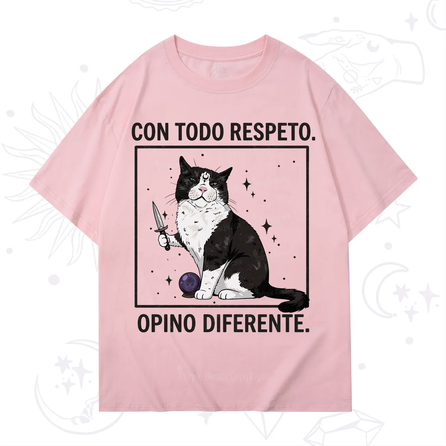 Purplehecate Funny Cat Con Todo Respeto Opino Diferente T-Shirt