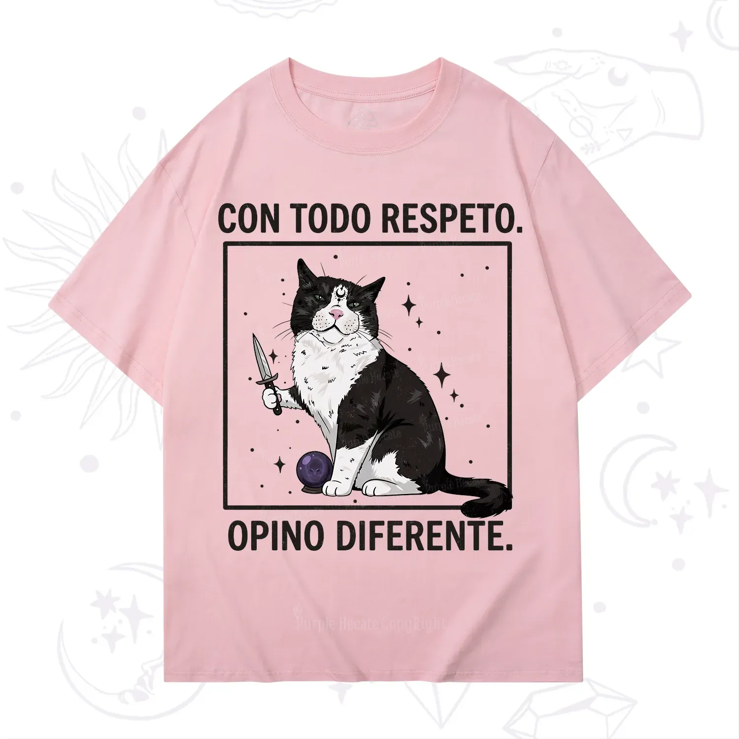 Purplehecate Funny Cat Con Todo Respeto Opino Diferente T-Shirt
