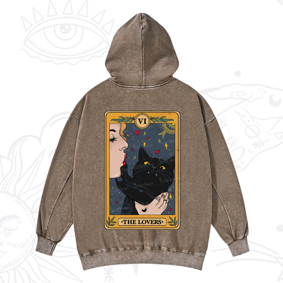 Purplehecate The Lovers Cat Tarot Washed Hoodie