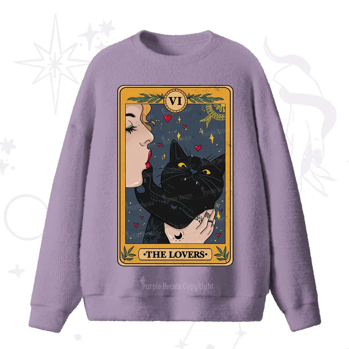 Purplehecate The Lovers Cat Tarot Fuzzy Ugly Sweater