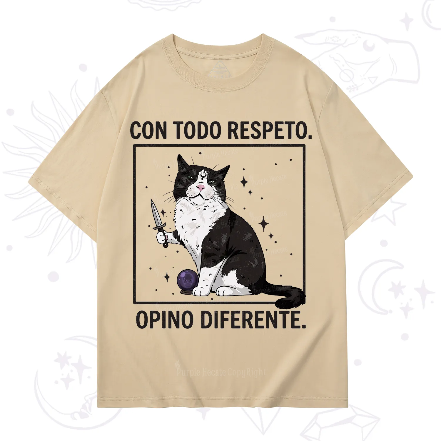 Purplehecate Funny Cat Con Todo Respeto Opino Diferente T-Shirt