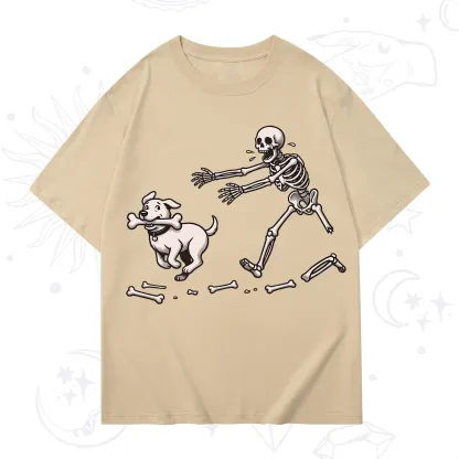 Purplehecate Halloween Skeleton Chasing Dog T-Shirt