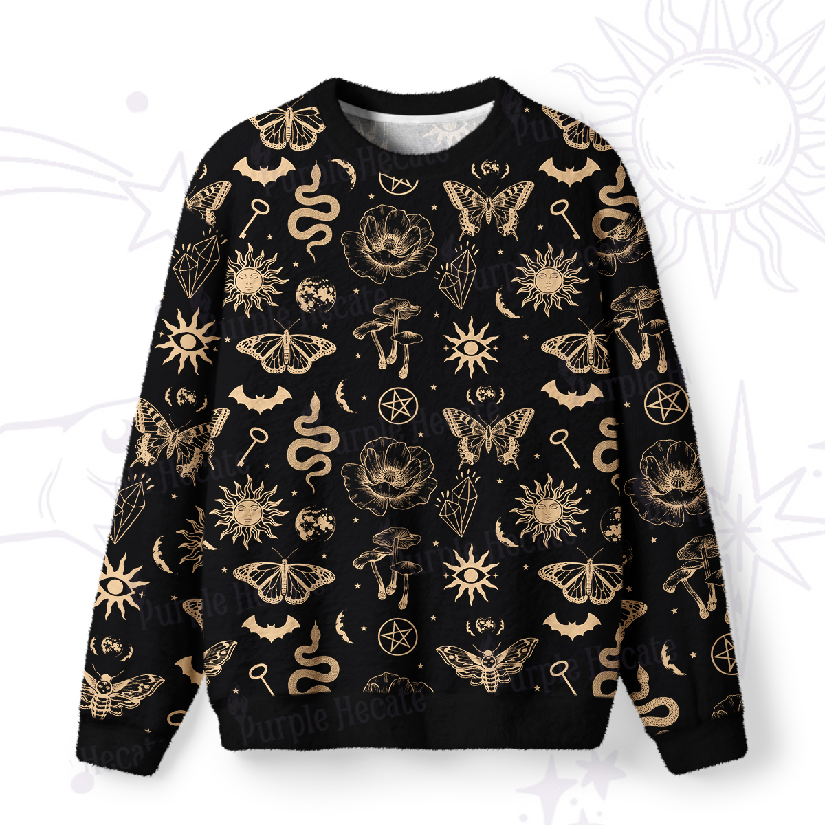 Purplehecate Occult Moth & Serpent Fuzzy Ugly Sweatshirt