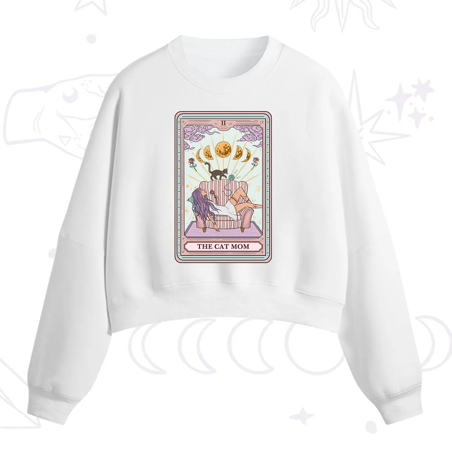 Purplehecate The Cat Mom Tarot Fleece Cropped Sweatshirt