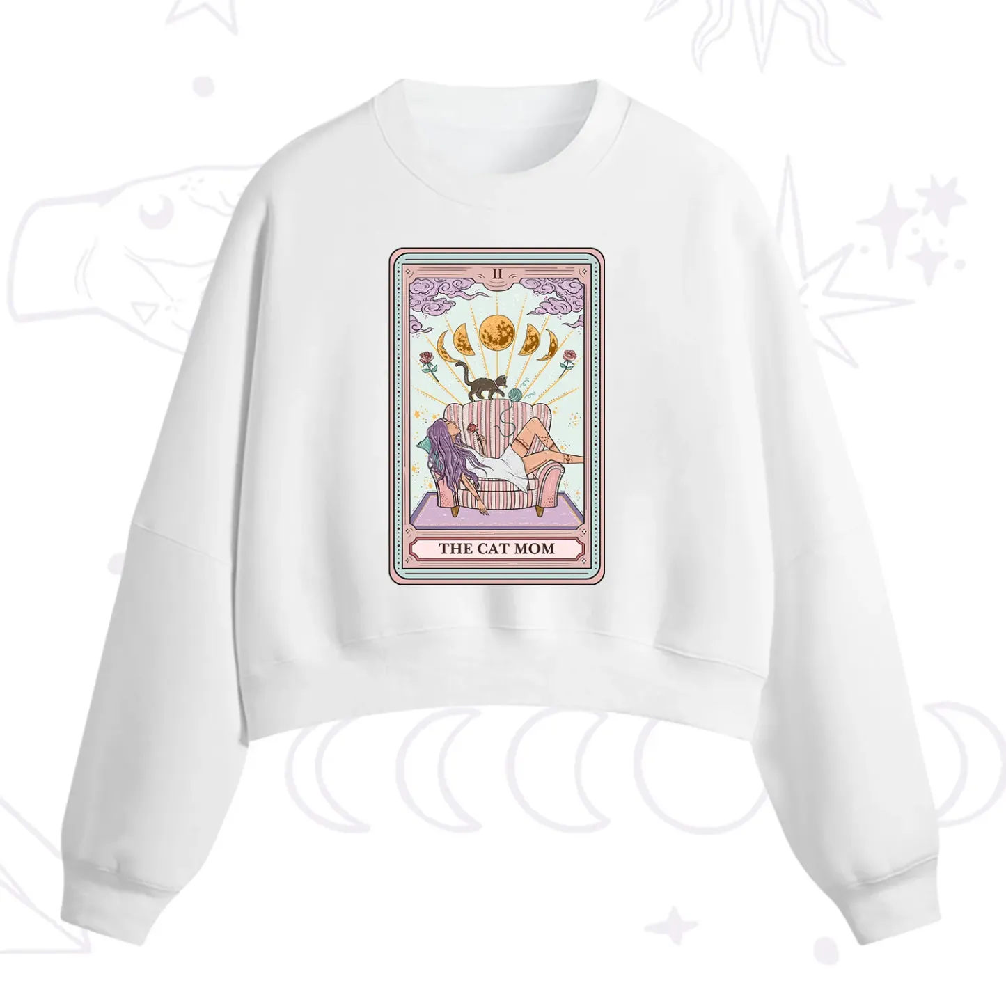Purplehecate The Cat Mom Tarot Fleece Cropped Sweatshirt