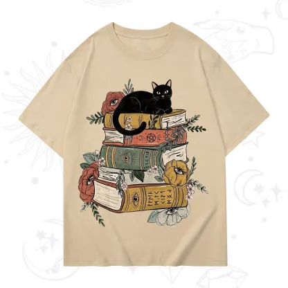 Purplehecate Black Cat on Books T-Shirt