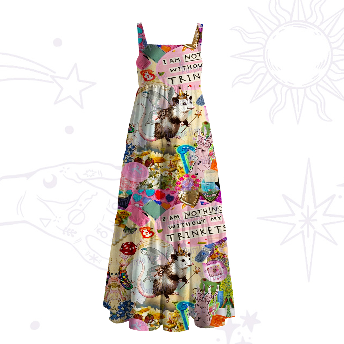 Purplehecate The Opossum Queen's Hoard Wide Straps Maxi Dress