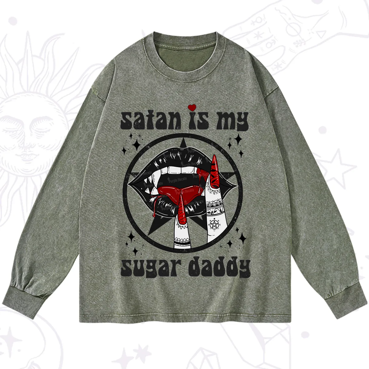 Purplehecate Satan Is My Sugar Daddy Washed Long Sleeve Shirt