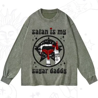 Purplehecate Satan Is My Sugar Daddy Washed Long Sleeve Shirt