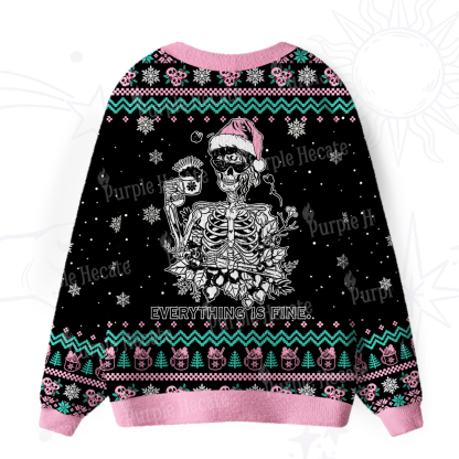 Purplehecate Everything Is Fine Christmas Ugly Cardigan Sweaters