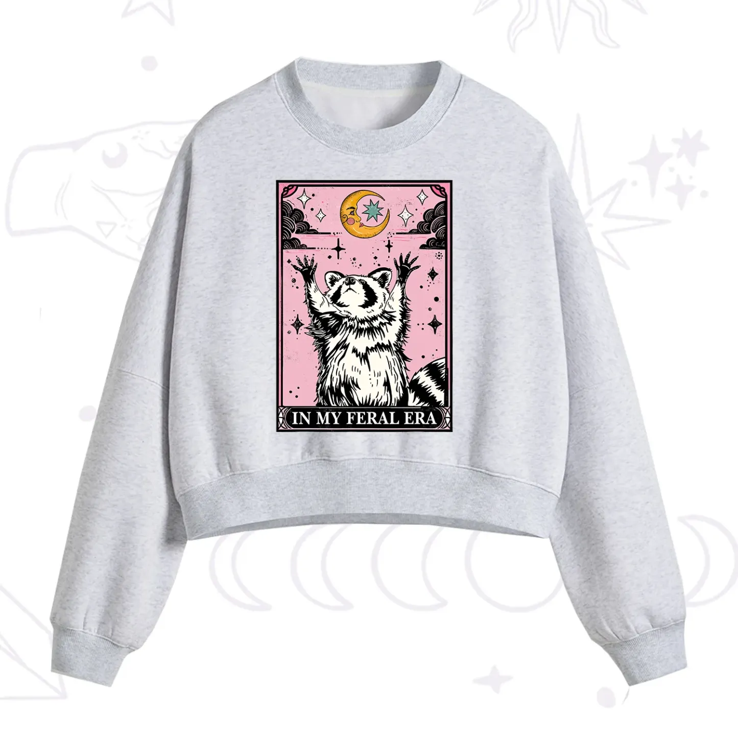Purplehecate The In My Feral Era Tarot Raccoon Fleece Cropped Sweatshirt