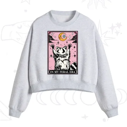 Purplehecate The In My Feral Era Tarot Raccoon Fleece Cropped Sweatshirt