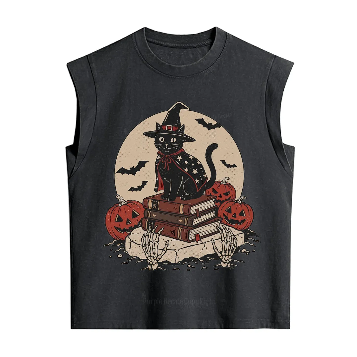 Purplehecate Autumn Preparations Pumpkin Skeleton Vintage Washed Tank