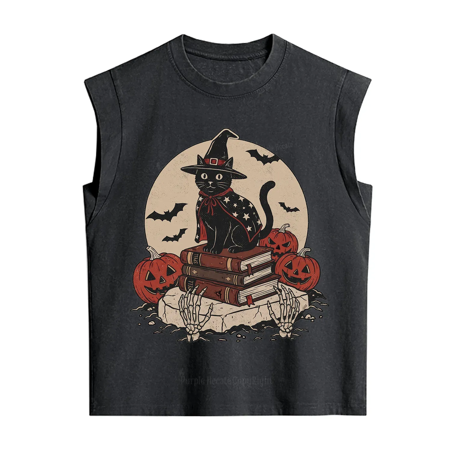 Purplehecate Autumn Preparations Pumpkin Skeleton Vintage Washed Tank
