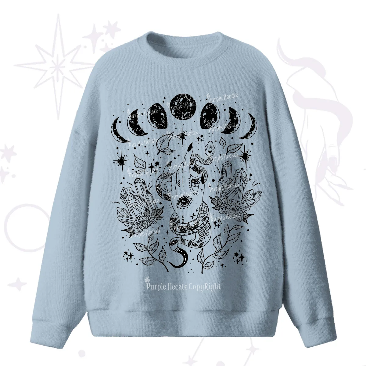 Purplehecate Reach For The Moon Fuzzy Ugly Sweater