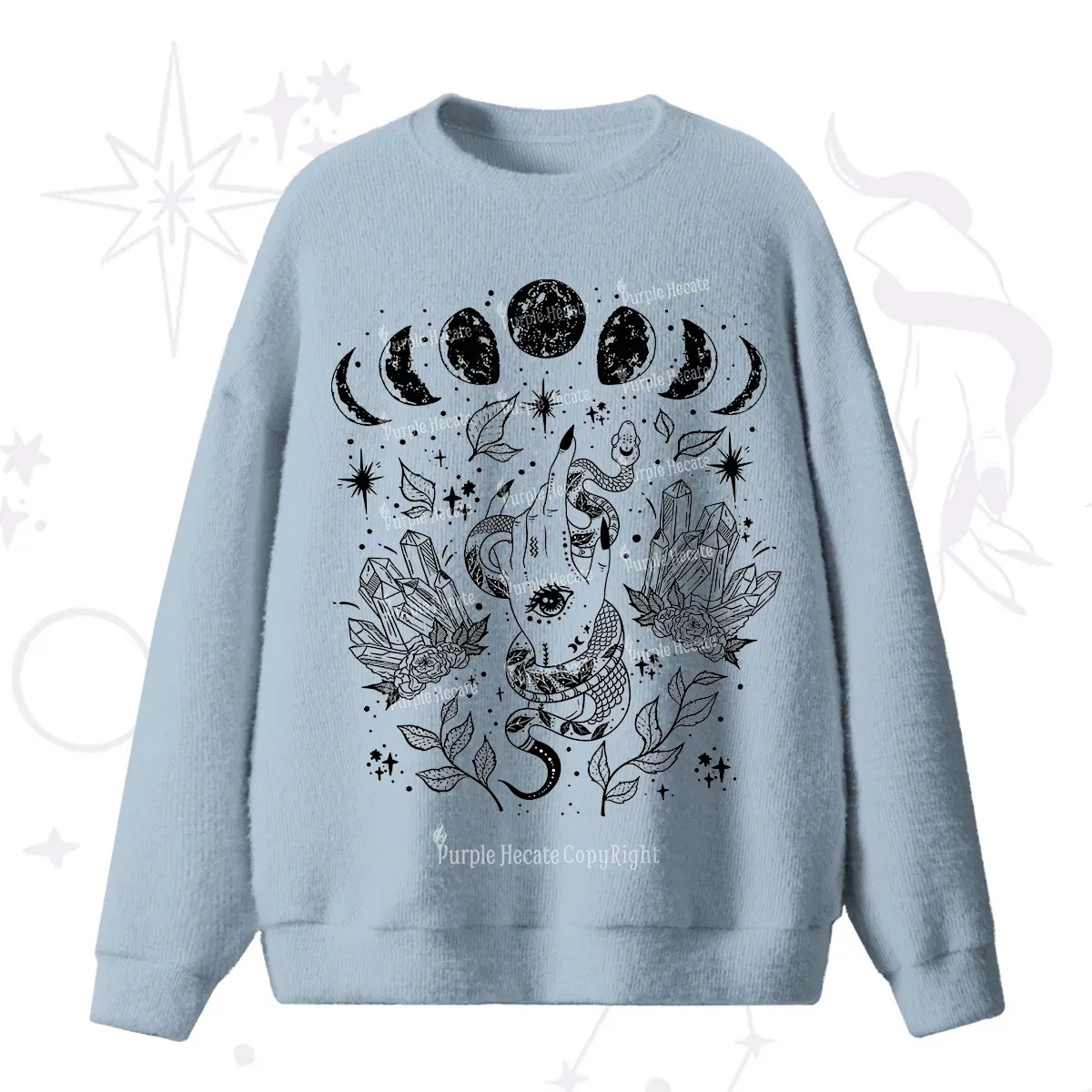 Purplehecate Reach For The Moon Fuzzy Ugly Sweater