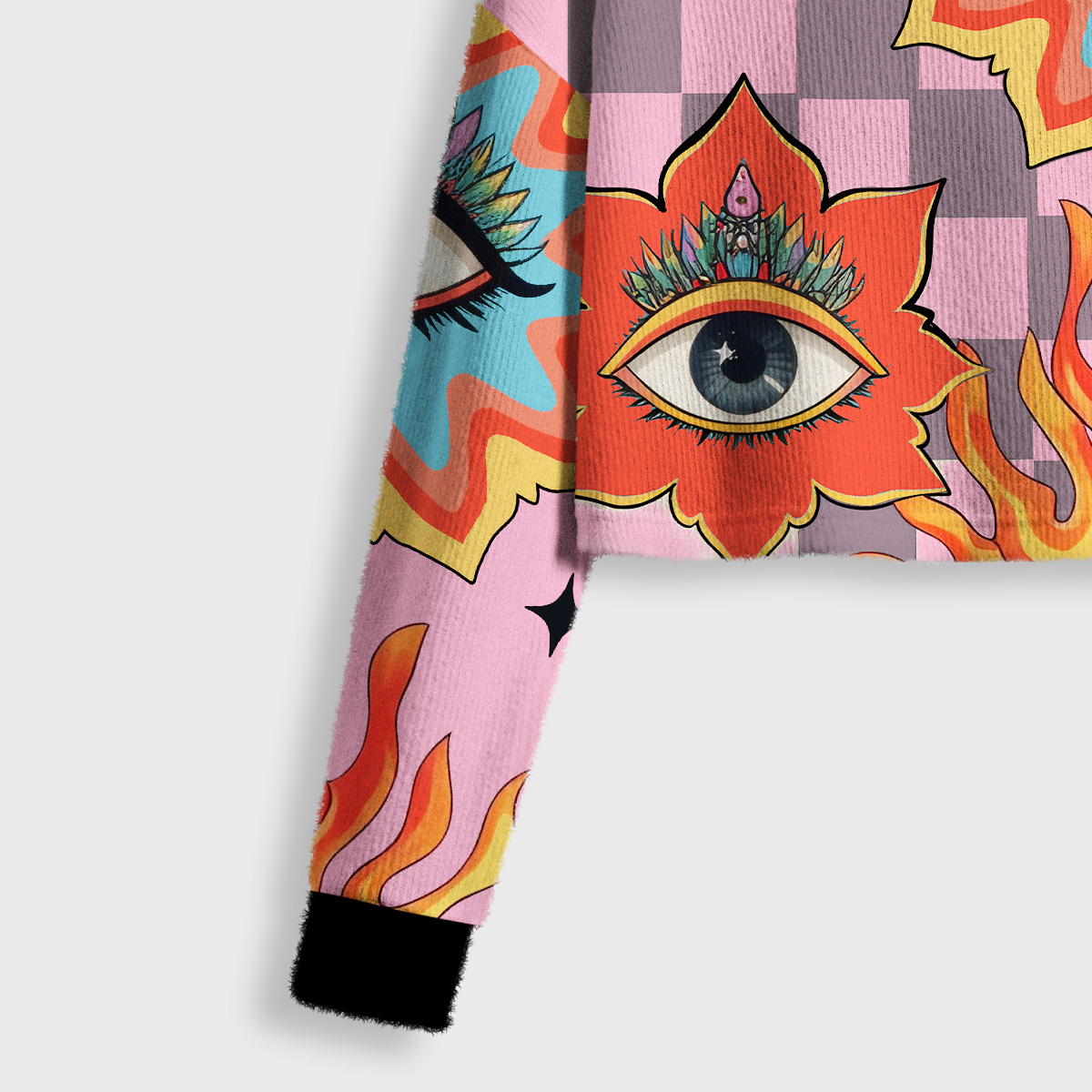 Purplehecate Awakening Flame Crop Fuzzy Ugly Sweatshirt