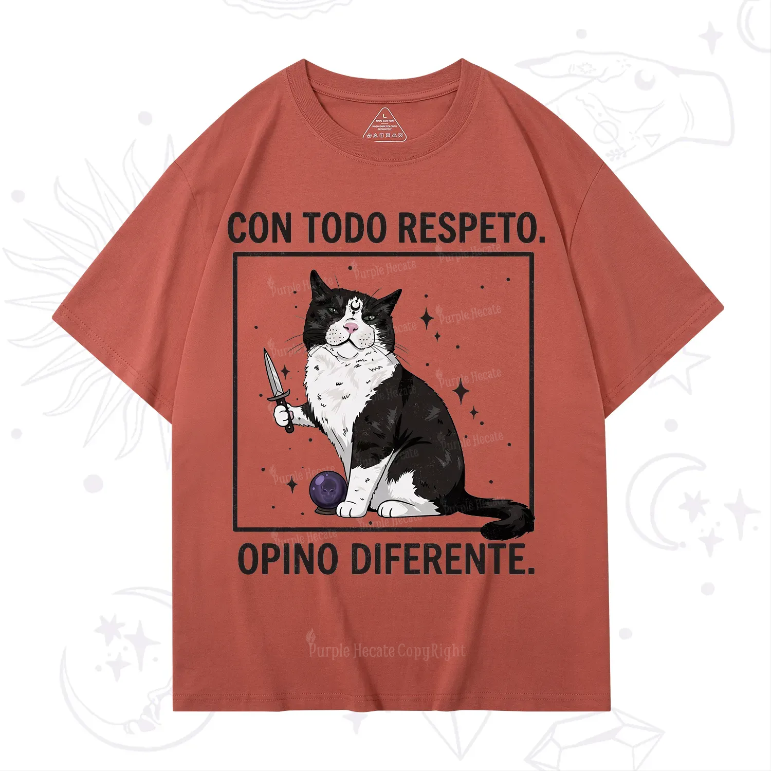 Purplehecate Funny Cat Con Todo Respeto Opino Diferente T-Shirt