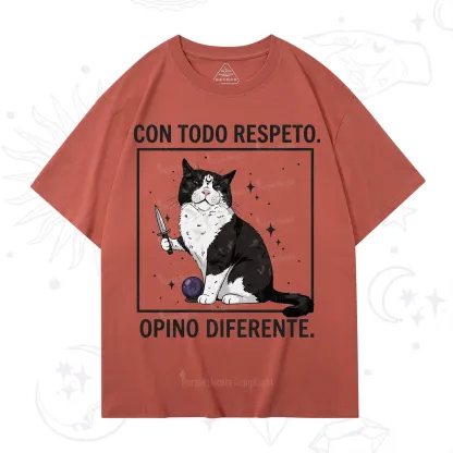 Purplehecate Funny Cat Con Todo Respeto Opino Diferente T-Shirt