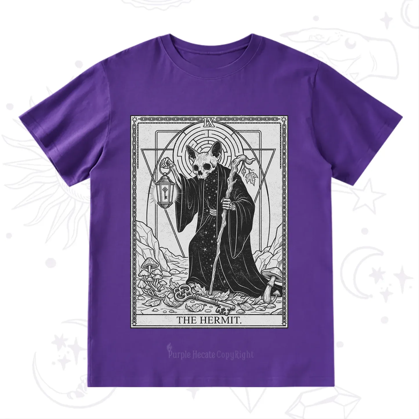 Purplehecate The Hermit Skeleton Cat Tarot T-Shirt