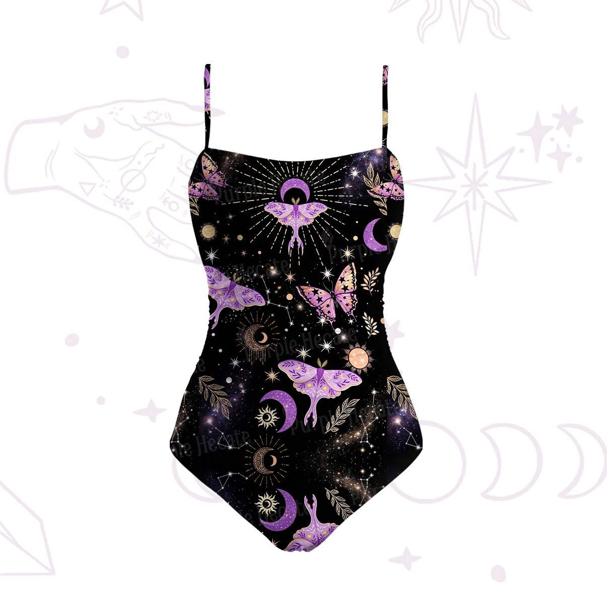 Purplehecate Starry Night Lunar Moth Slim-Strap Swimsuit
