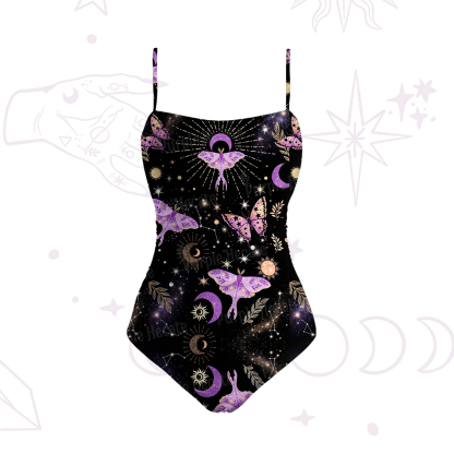 Purplehecate Starry Night Lunar Moth Slim-Strap Swimsuit