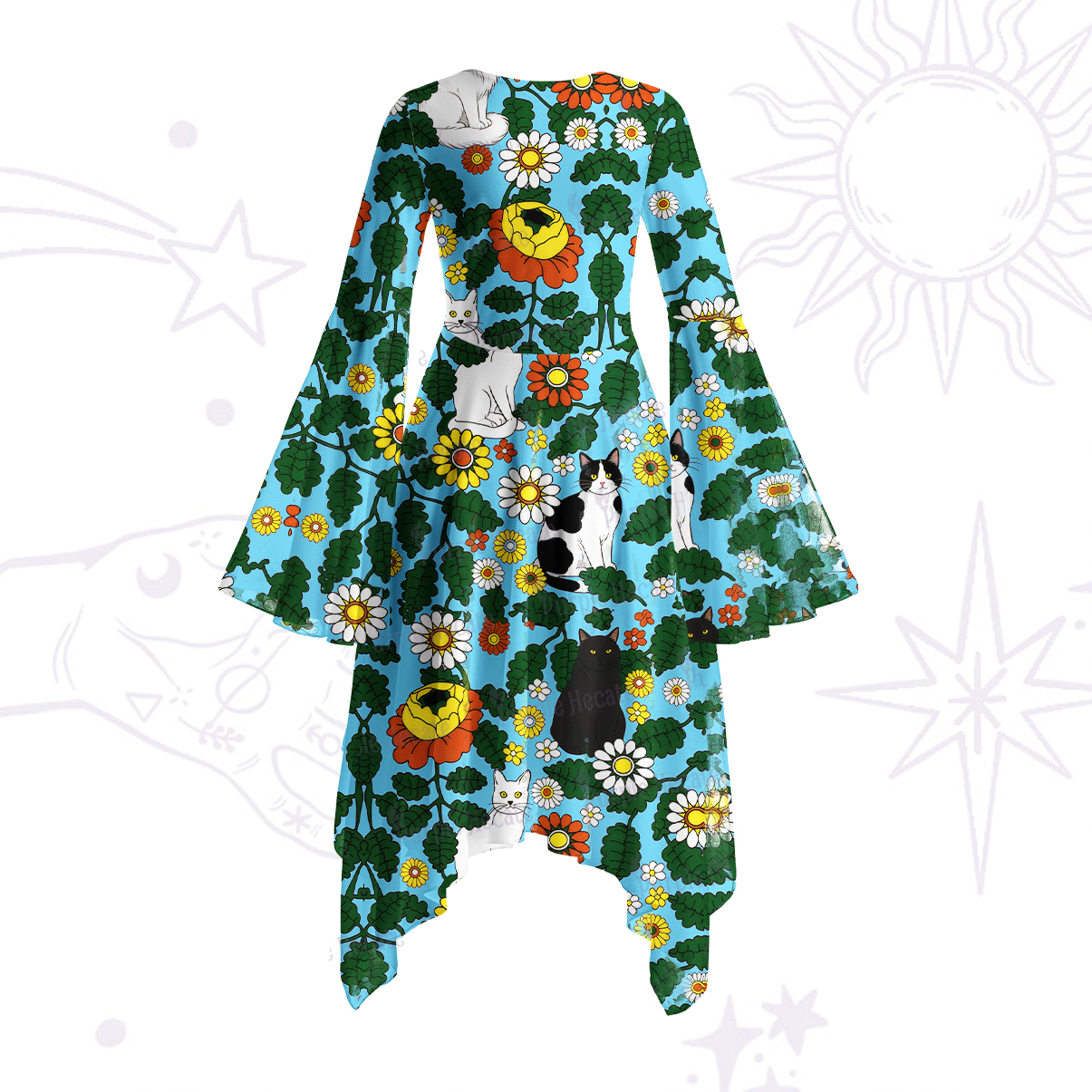 Purplehecate Daisy Cat  Garden Bell Sleeve Dress