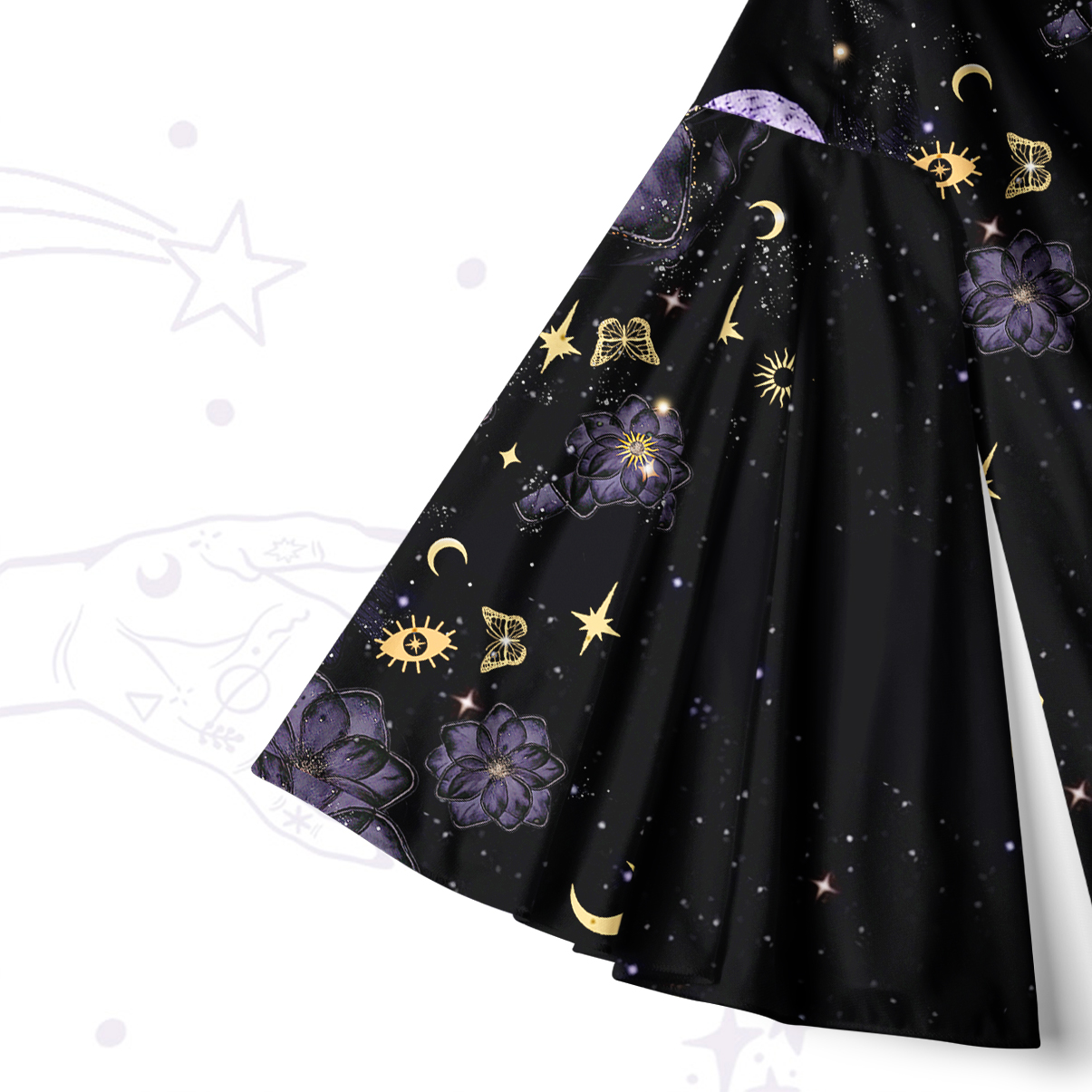Purplehecate Starlit Cats & Butterflies Bell Sleeve Dress